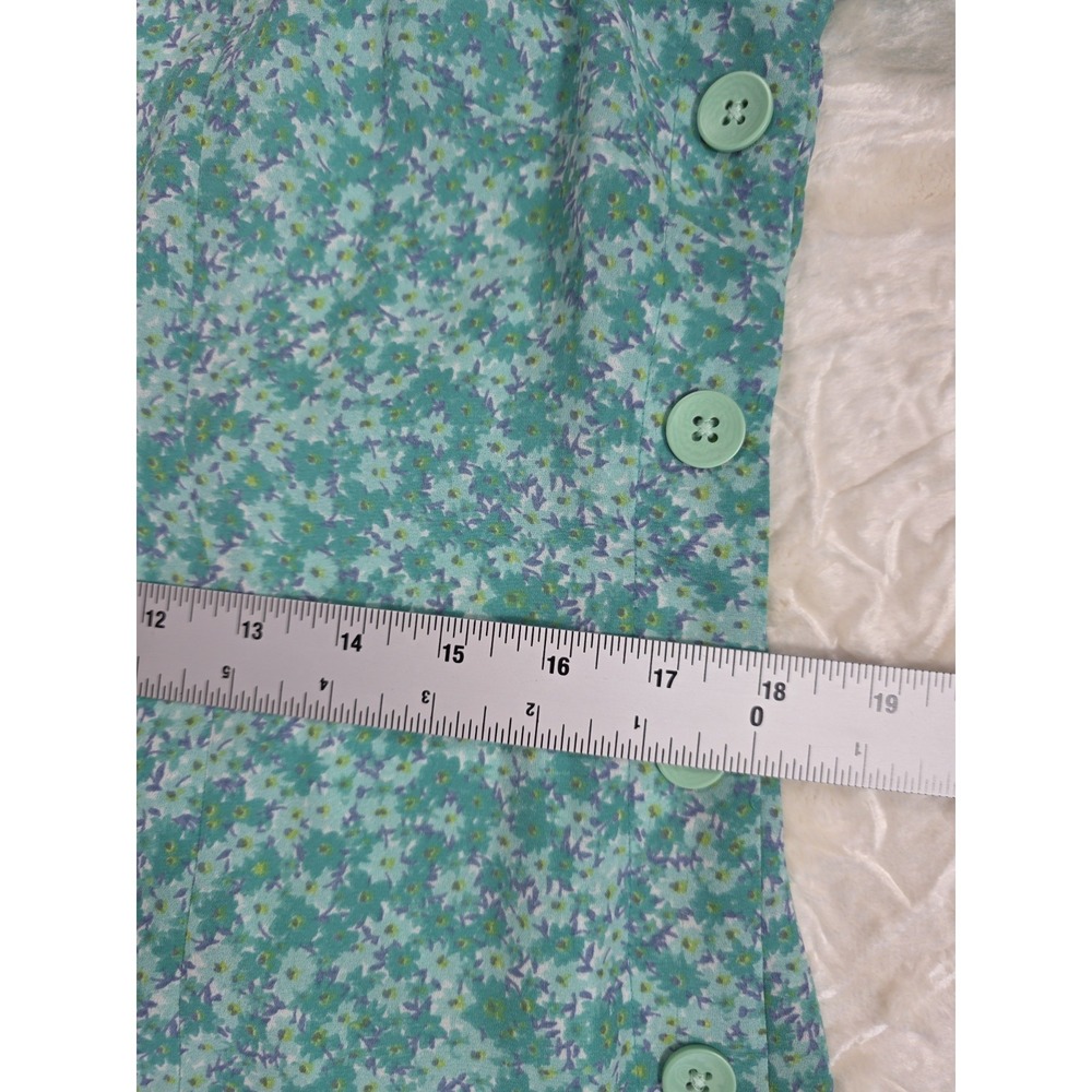 Vintage 90s Leslie Fay Floral Midi Dress Aqua Side Button Cottagecore 10P - Picture 10 of 10